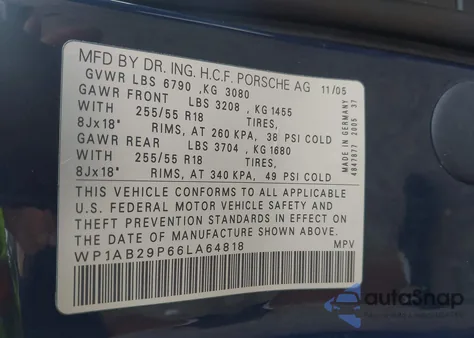 2006 Porsche Cayenne S/S Titanium Edition from USA, damaged, VIN WP1AB29P66LA64818